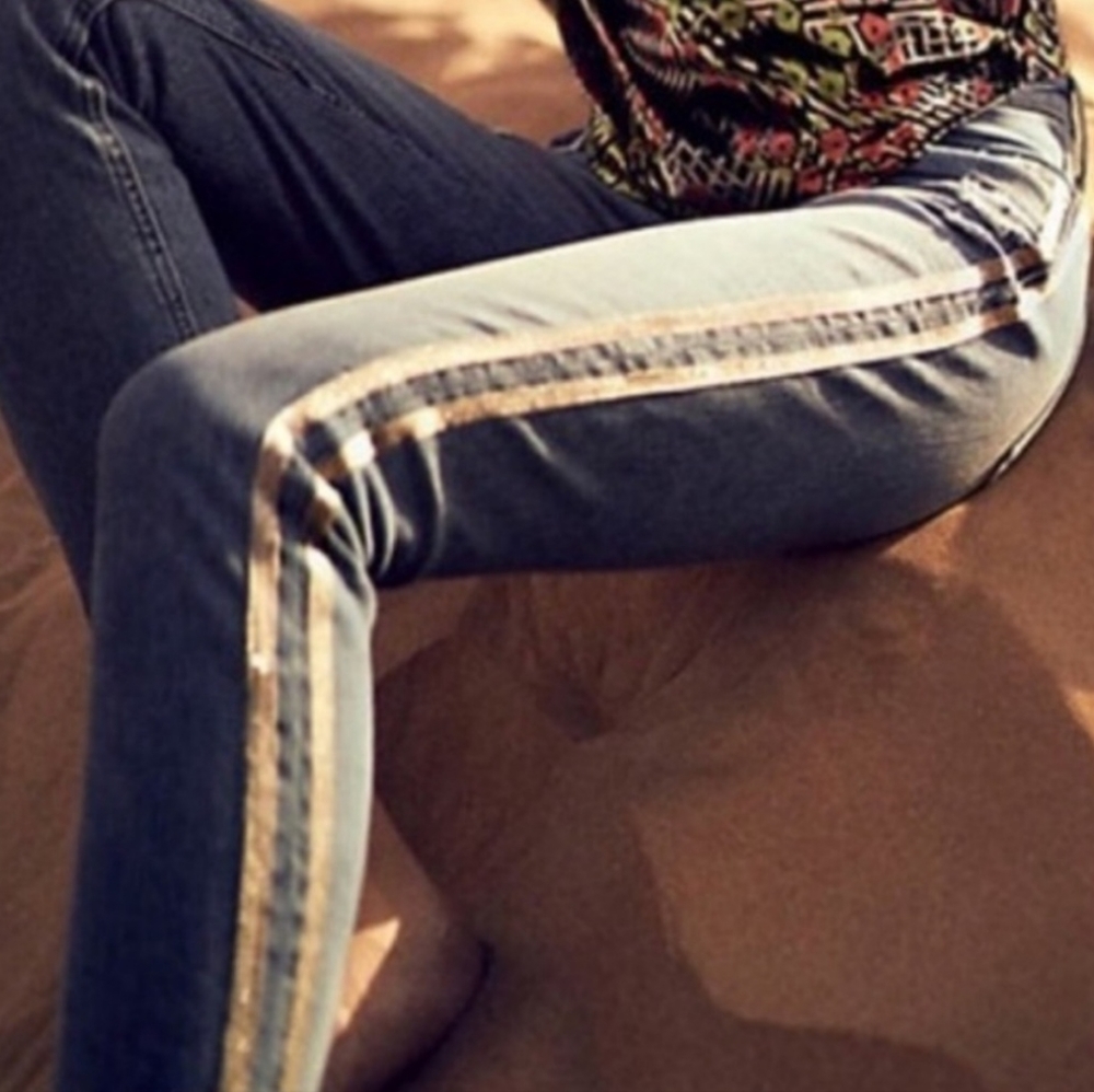 Pilcro and the Letterpress Blue Jeans with Gold Side Stripe